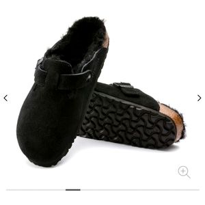 NIB Birkenstock Boston Shearling Suede Leather Black Clog Size: EU 40 US 9